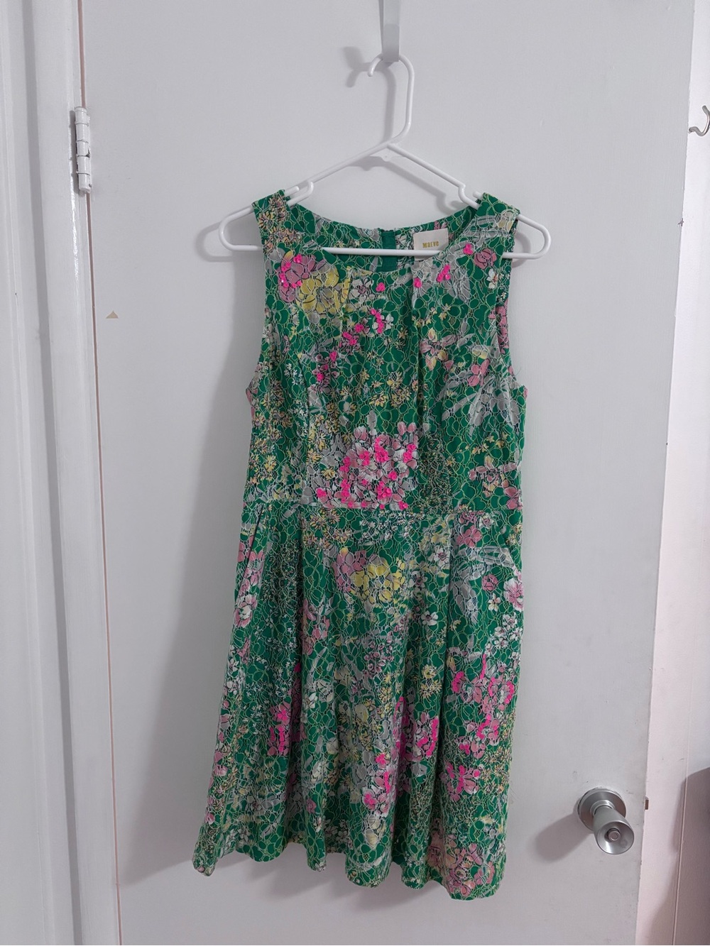 Maeve Green Floral Lace Midi Dress with Pink & Yellow Blooms